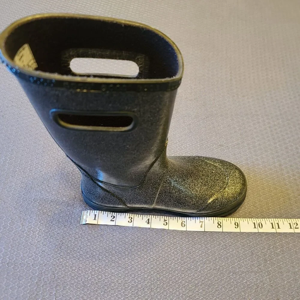 Bogs K RNBT Black Glitter Pull On Rubber Waterproof Rain Boots Youth 4